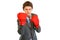 Angry modern businessman with boxing gloves