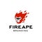 Angry monkey head on red hot fire flame modern mascot logo icon design illustration , raging ape graphic