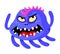 Angry Monster with Roaring Face, Sharp Teeth and Many Feet. Worm, Germ, Alien or Bacteria with Blue Body