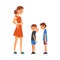 Angry Mother Scolding Her Naughty Sons, Relationships Between Kids and Parent Vector Illustration