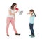 Angry mother shouting through megaphone at daughter