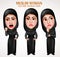 Angry muslim arab woman vector characters with facial expressions