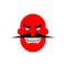 Angry mustachioed face icon. Evil red emoji. vector illustration