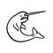 Angry Narwhal Jumping Mascot Black and White