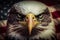 An angry north american bald eagle on american flag. Neural network AI generated