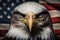 An angry north american bald eagle on american flag. Neural network AI generated