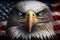 An angry north american bald eagle on american flag. Neural network AI generated