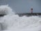 Angry ocean hitting the lighthouse