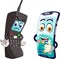 Angry Old Black Telephone With New Modern Blue Smartphone Cartoon