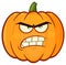 Angry Orange Pumpkin Vegetables Cartoon Emoji Face Character With Grumpy Expression.