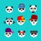 Angry panda face set. Evil bear. Panda gangster gang set. vector illustration