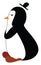 An angry penguin wearing a black hat is standing with the hands folded to its front vector color drawing or illustration