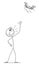 Angry Person Yelling At Flying Drone , Vector Cartoon Stick Figure Illustration