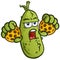 Angry Pickle Cartoon Character holding Pickleballs