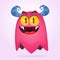 Angry pink cartoon monster. Halloween vector monster character design with smiling expression.
