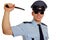 Angry policeman with police baton.