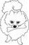 Angry pomeranian spitz. Dog chewing a bone. Black and white sketch. Vector illustration.