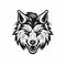 Angry predatory wolf, logo, monochrome drawing, dog Icon, wolf symbol, angry wolf portrait, predator pictogram,