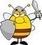 Angry Pudgy Bee Warrior With Shield And Sword