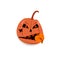 Angry pumpkin with emotion bites another pumpkin, halloween character, isolated vector