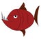 An angry red fish with sharp long teeth vector color drawing or illustration