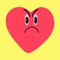 Angry red heart on yellow background. Emotional face image