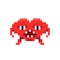 Angry red space invader monster, game enemy in pixel art style on white