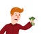 Angry redhead guy shouting shut up and take my money vector graphic illustration