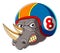 Angry rhino wearing helmet of Racer