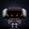 Angry robotic toy with red digital eyes, 3d rendering