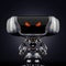 Angry robotic toy with red digital eyes, 3d rendering