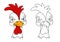 Angry rooster. Coloring book for kids. Displeased poultry. Team mascot. Cartoon style. Colored vector illustration