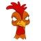 Angry rooster. Displeased poultry. Team mascot. Cartoon style. Colored vector illustration