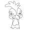 Angry rooster. Simple silhouette. Displeased poultry. Team mascot. Cartoon style. Colored vector illustration