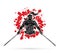 Angry Samurai standing with swords front view sign graphic vector