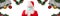 Angry Santa Claus wearing medical mask with his arms crossed on his chest, surrounded with Christmas wreaths, balls, fir twigs,