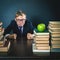 Angry schoolboy in stress or depression at school classroom