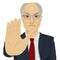 Angry senior businessman with glasses showing stop gesture