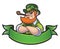 Angry Shaded Cartoon Leprechaun Behind Green banner