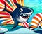 Angry shark smiling cartoon. The illustration portrays an angry shark with a menacing expression
