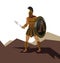 Angry spartan warrior with armor and hoplite shield holding a sw