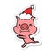 angry sticker cartoon of a pig wearing santa hat