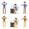 Angry, stressed, desperate office boy and girl vector illustration. Shouting, pointing, screaming, sitting cartoon character