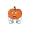 Angry tangerine cartoon mascot on white background