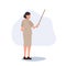 Angry Thai woman teacher with pointing stick. disciplined teacher. Flat vector cartoon illustration
