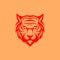 Angry tiger head logo icon with red oriental color. Sport team mascot logo template