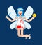 Angry Tooth Fairy. Scarry Little magical woman. Coin in exchange