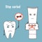 Angry tooth and toothpaste cartoon characters. Stop caries. Oral health, medical theme. Hand drawn vector illustration