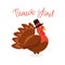 Angry turkey wishing happy thanksgiving. Thank you greeting card