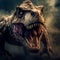 Angry Tyrannosaurus Rex, T-Rex, looking to the camera, Predator Attack - AI generated